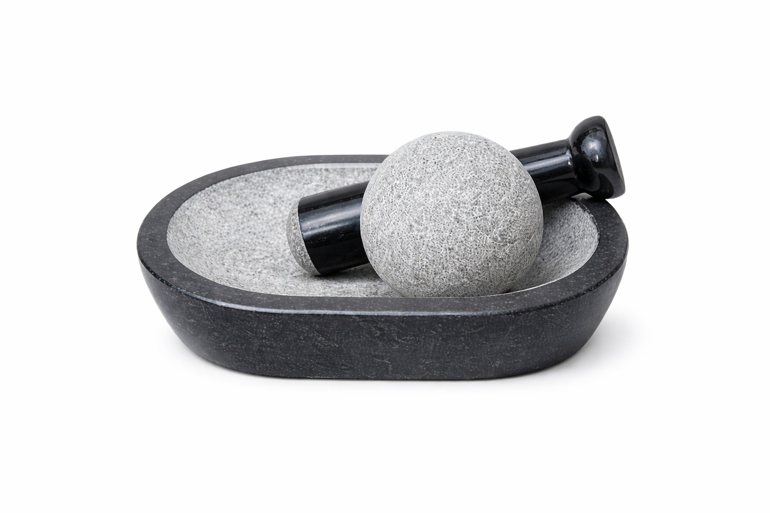 Anketras  Black Granite Mortar and Pestle Set 10 Inch with Ball Grinding Stone | Natural Stone Ball Ammi & Pestle Combo for Masala, Spices, Chutney, Herbs & Ginger Garlic Paste